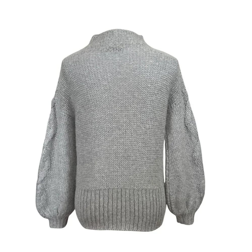 Mint Velvet Women’s Cable Knit Sleeve Mock Neck Sweater Jumper Grey 8‎ - Picture 4 of 7